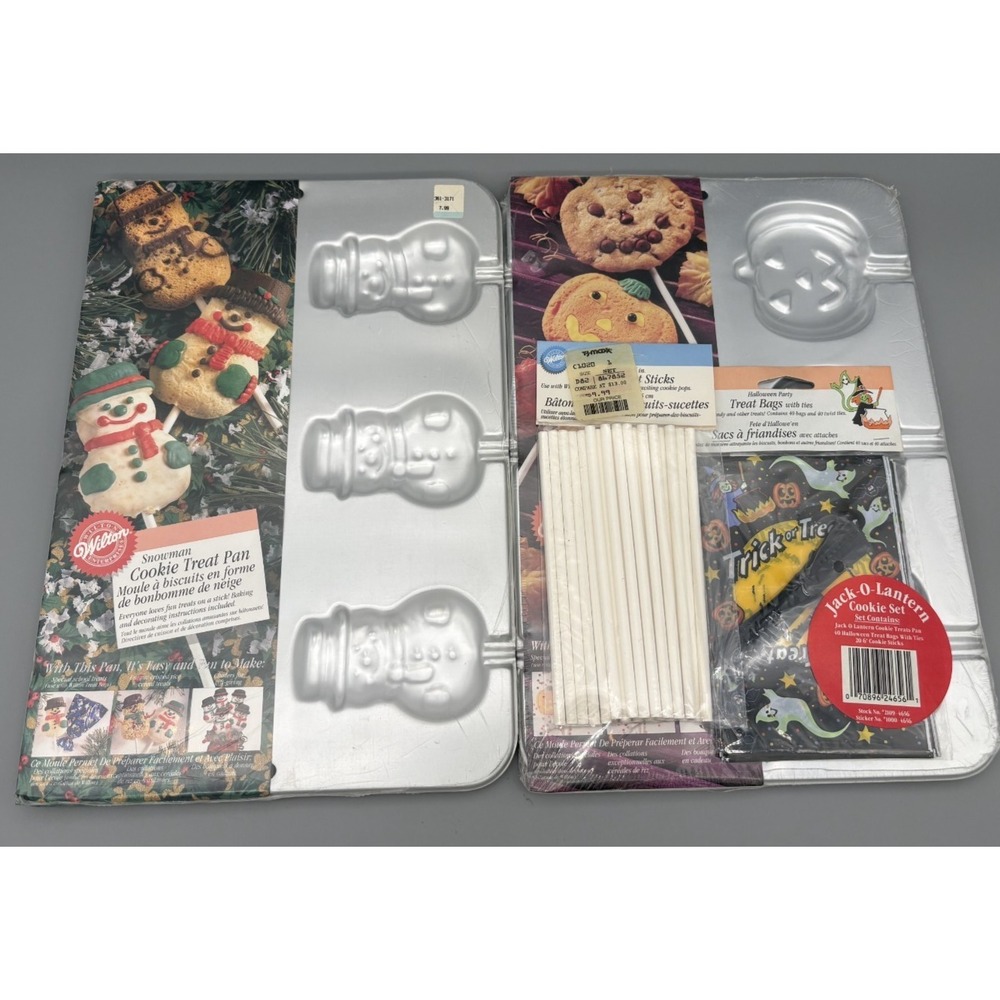 Vintage Wilton Snowman & Pumpkin Cookie Pan Christmas & Halloween Baking NOS